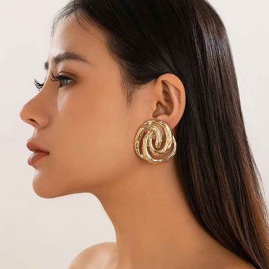 Boucles d’Oreilles Dorée Spirale Martelée