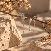 Boucles D’oreilles Pendantes Originales Chaînette Et Pierres Rondes