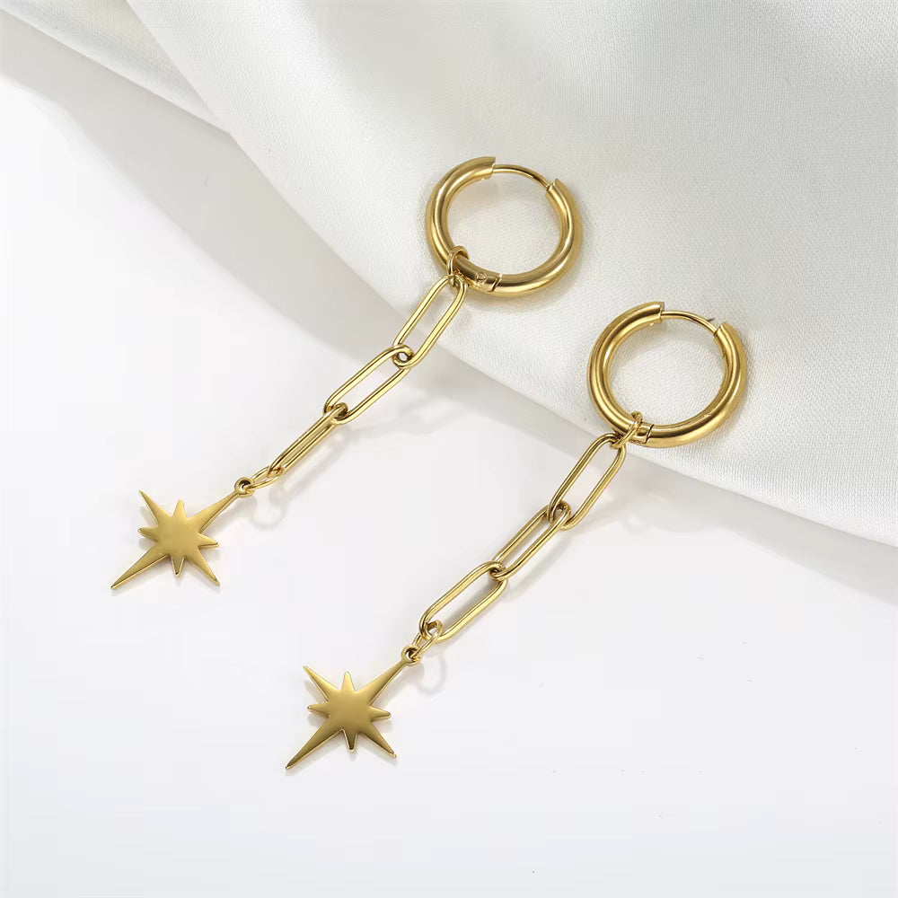 Boucles D'Oreilles Pendantes Originales Étoile Acier Inoxydable