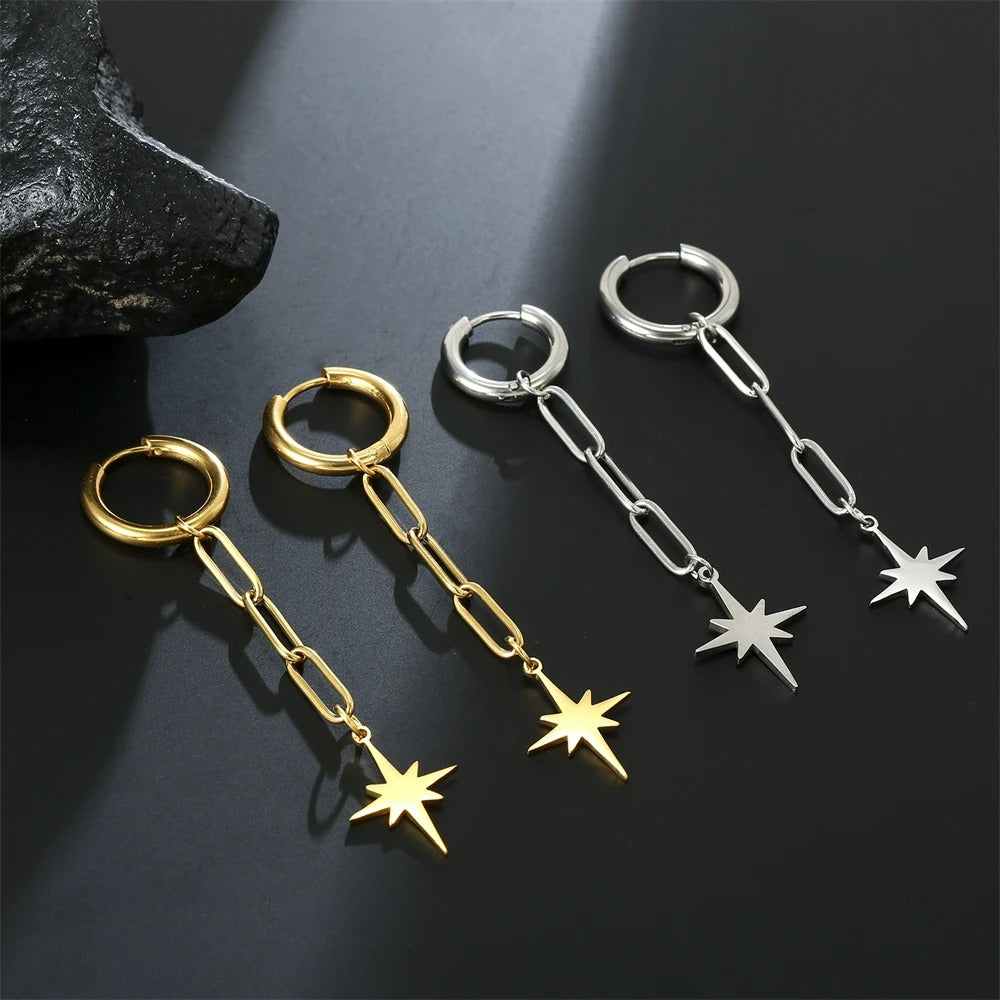 Boucles D'Oreilles Pendantes Originales Étoile Acier Inoxydable