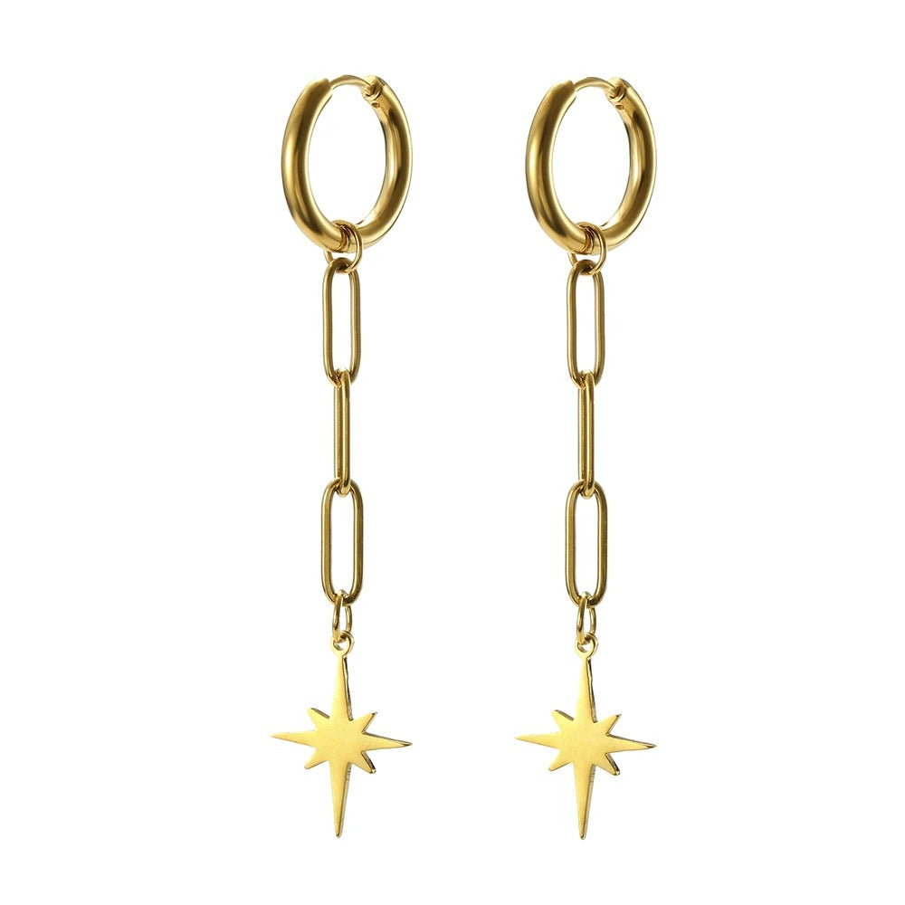 Boucles D'Oreilles Pendantes Originales Étoile Acier Inoxydable