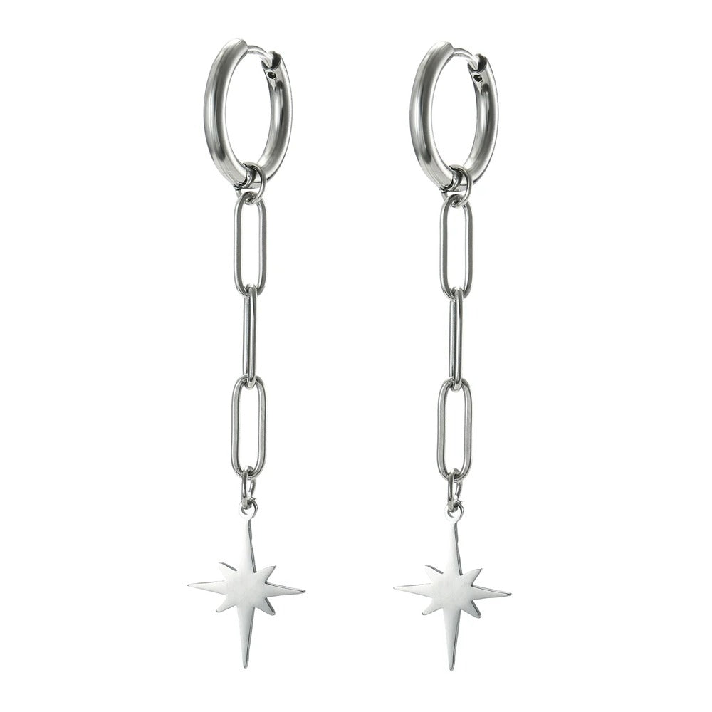 Boucles D'Oreilles Pendantes Originales Étoile Acier Inoxydable