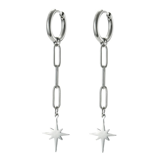 Boucles D'Oreilles Pendantes Originales Étoile Acier Inoxydable