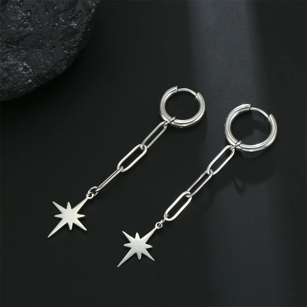 Boucles D'Oreilles Pendantes Originales Étoile Acier Inoxydable