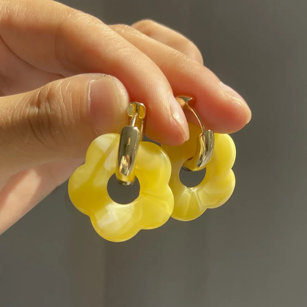 Boucles D'oreilles Pendantes Originales Fleur Colorée Amovible