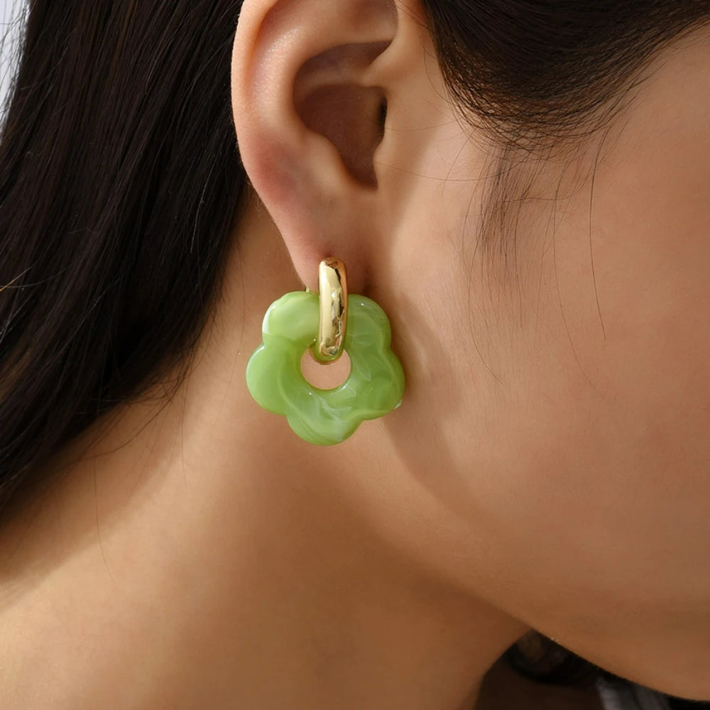 Boucles D'oreilles Pendantes Originales Fleur Colorée Amovible