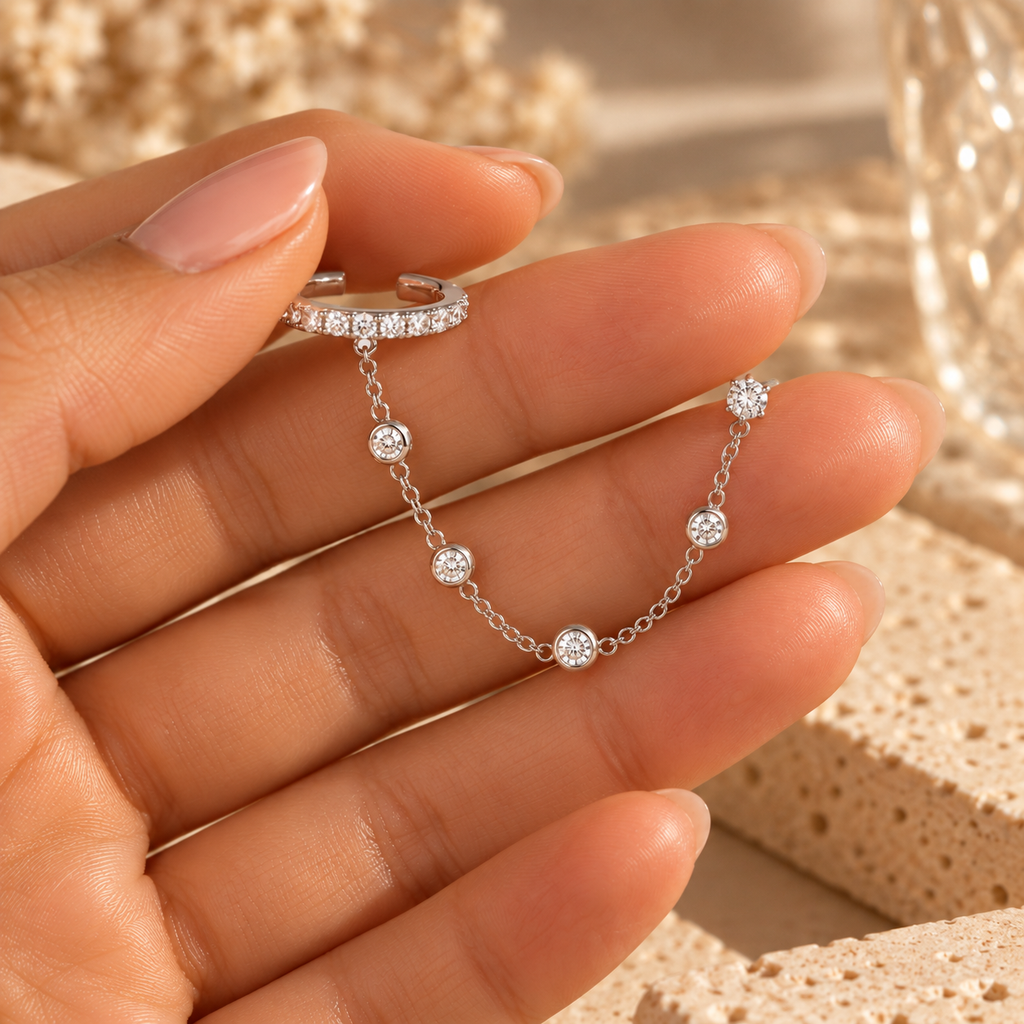 Boucles D’oreilles Pendantes Originales Puce Reliée À Ear Cuff