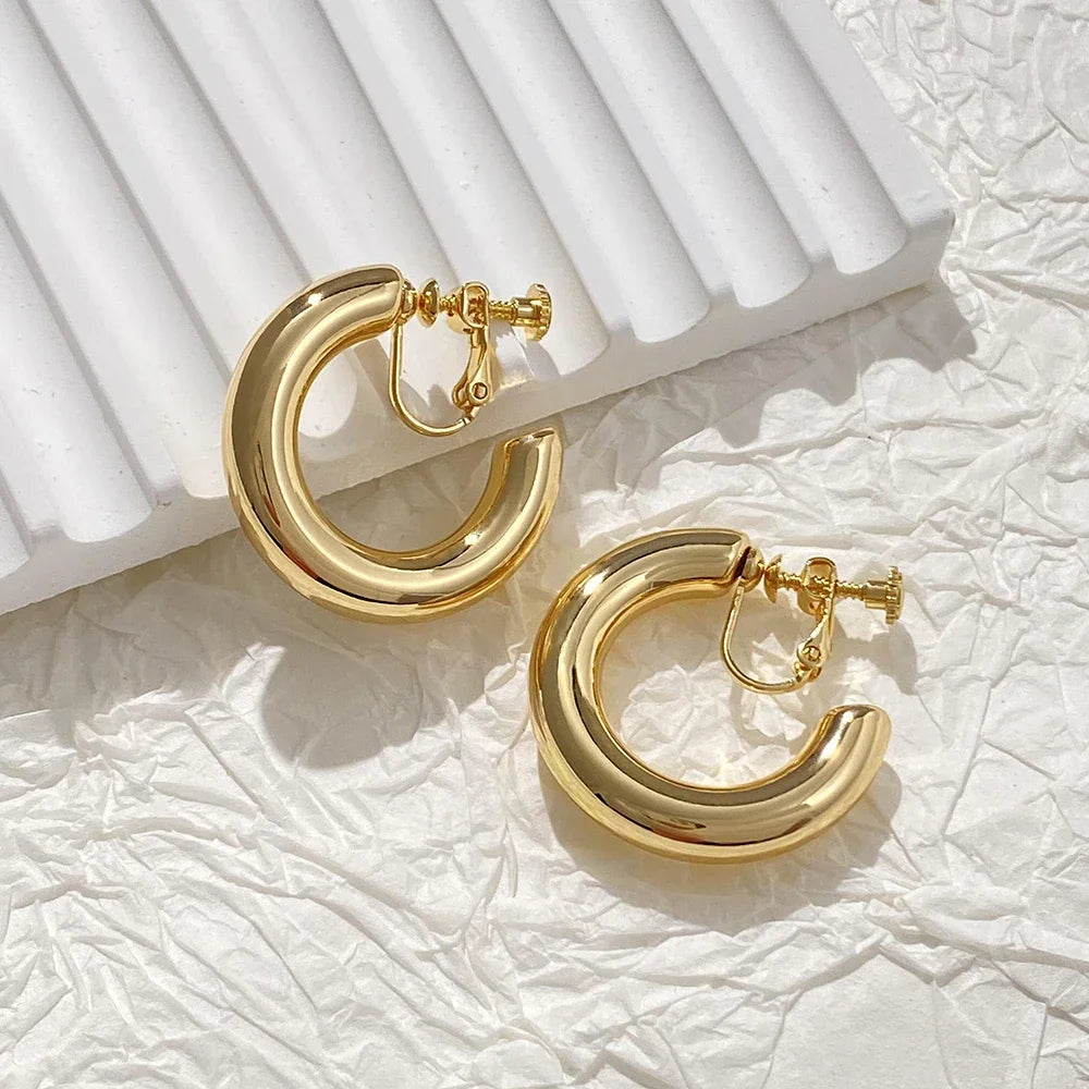 Boucles D'oreilles Clips Créoles Dorées