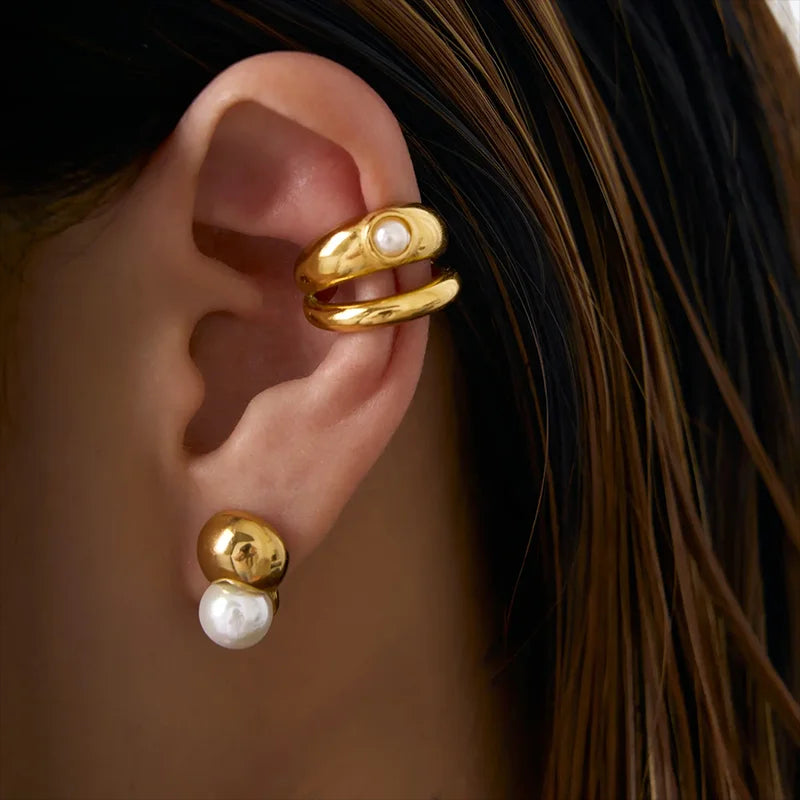 Ear cuff Acier Inoxydable Et Perle
