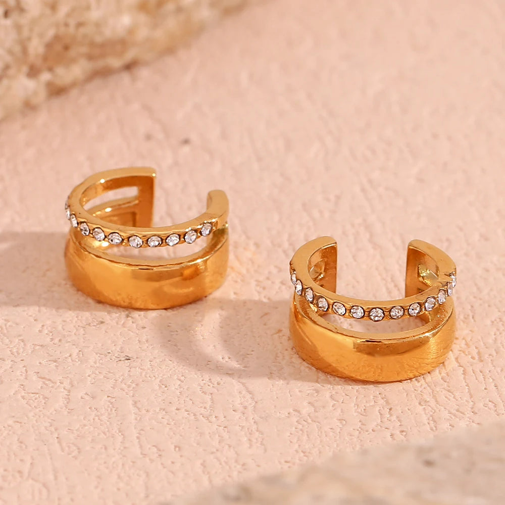 Ear cuff Double Avec Strass En Acier Inoxydable