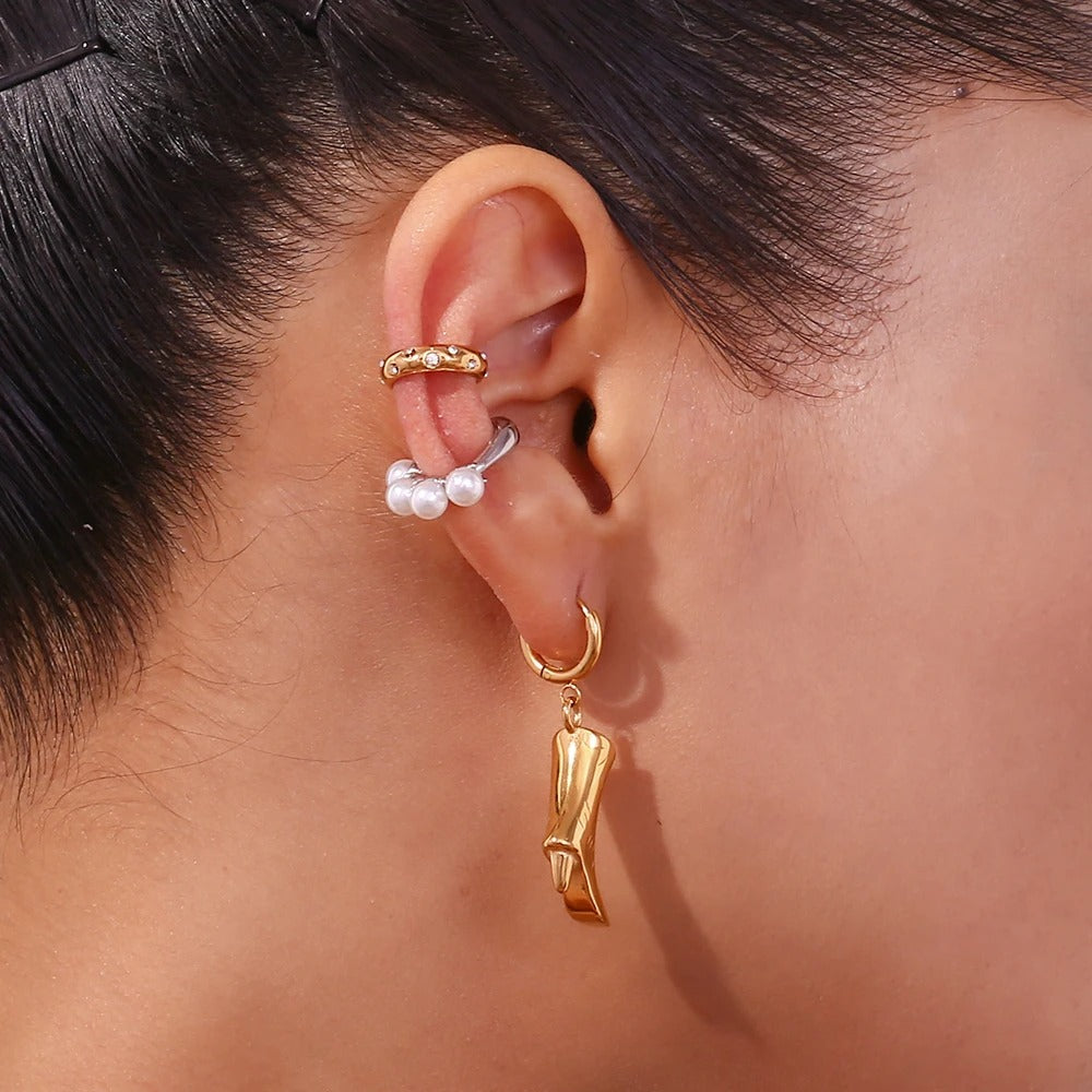 Ear Cuff Femme Doré Acier Inoxydable et Zircon