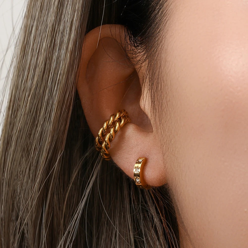 Ear Cuff Femme Doré Torsadé en Acier Inoxydable Image