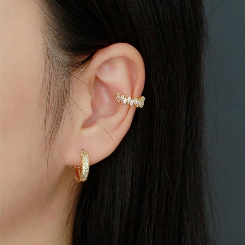 Earcuff Argent Zircon Feuille Éclatante Image