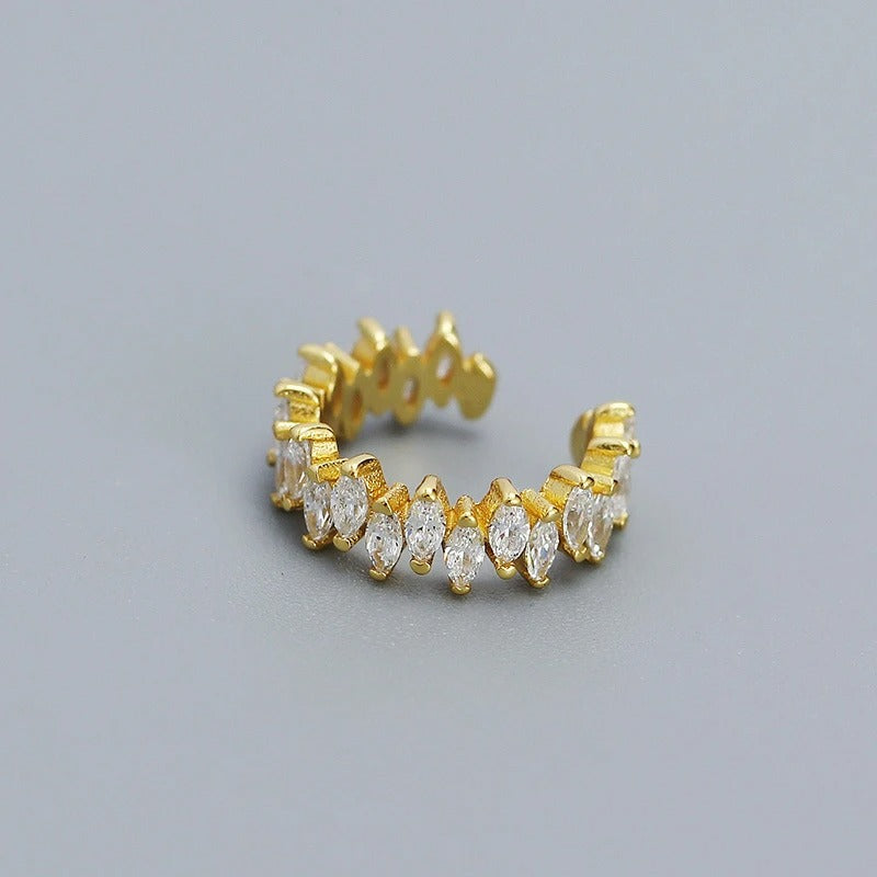 Earcuff Argent Zircon Feuille Éclatante