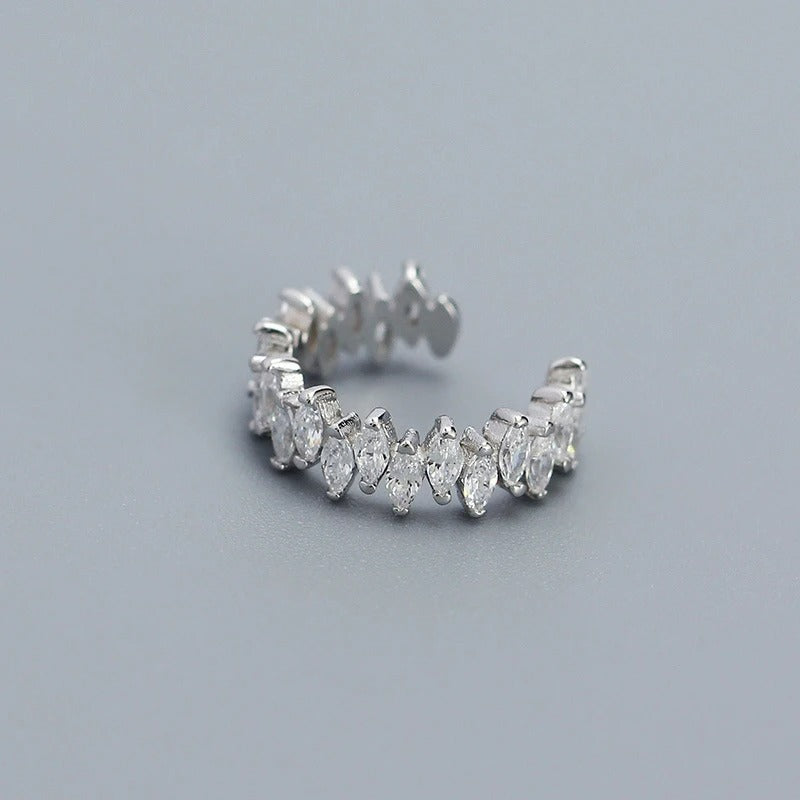 Earcuff Argent Zircon Feuille Éclatante