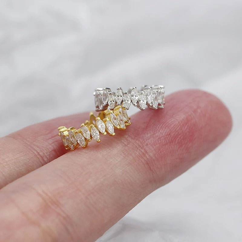 Earcuff Argent Zircon Feuille Éclatante