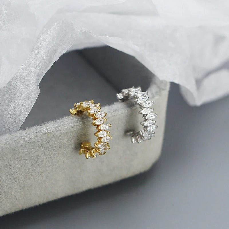 Earcuff Argent Zircon Feuille Éclatante