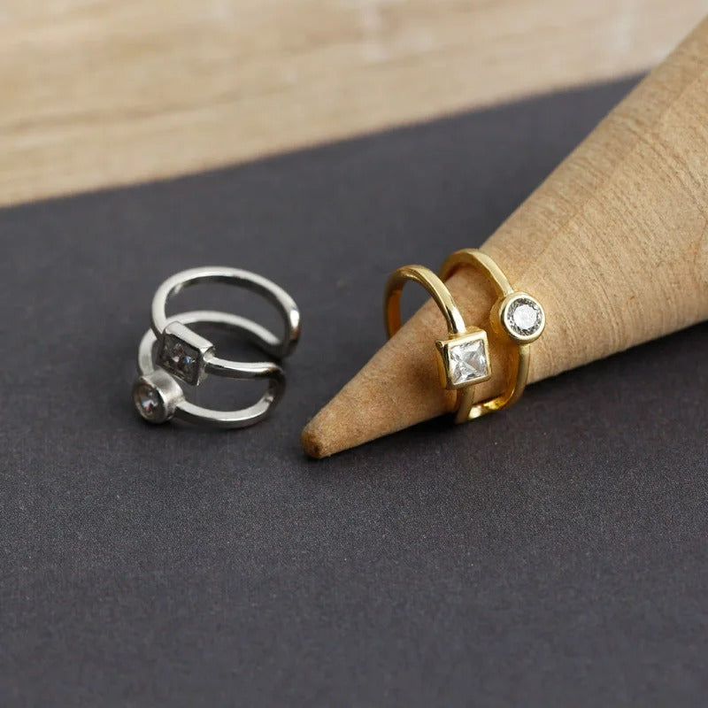 Earcuff Double Zircon Et Argent