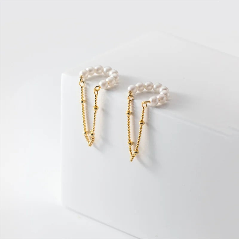 Earcuff Perles Et Chaînes Élégantes - Argent