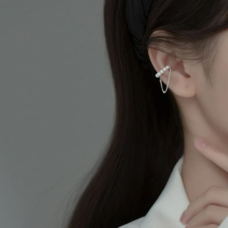 Earcuff Perles Et Chaînes Élégantes - Argent