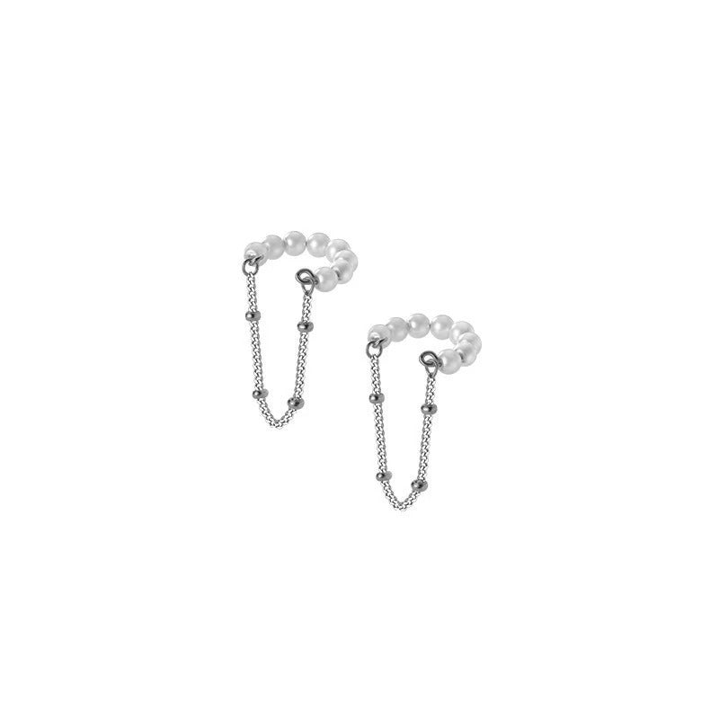 Earcuff Perles Et Chaînes Élégantes - Argent