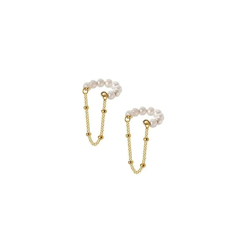 Earcuff Perles Et Chaînes Élégantes - Argent