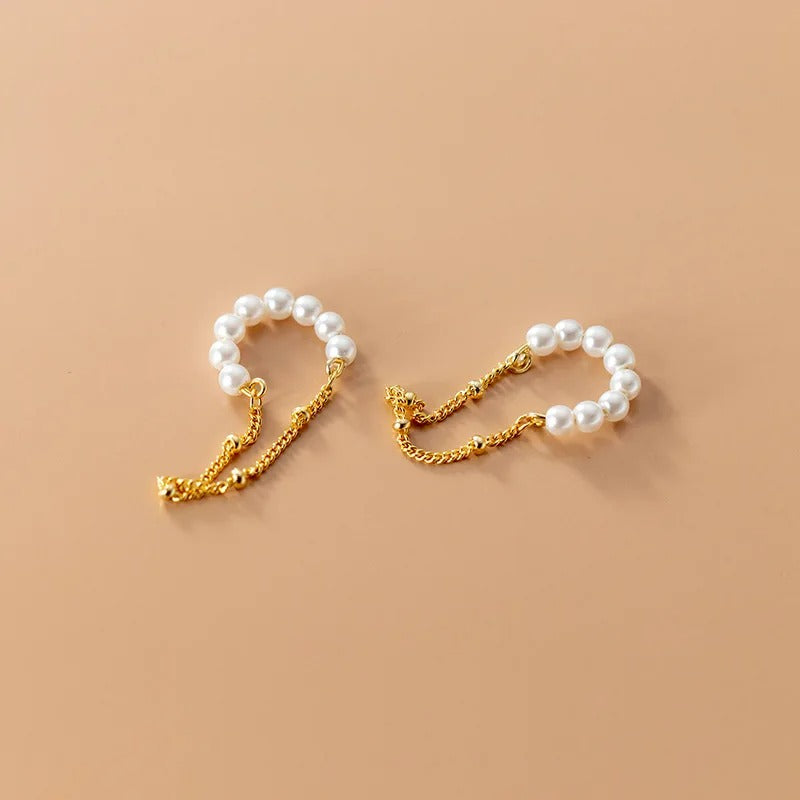 Earcuff Perles Et Chaînes Élégantes - Argent