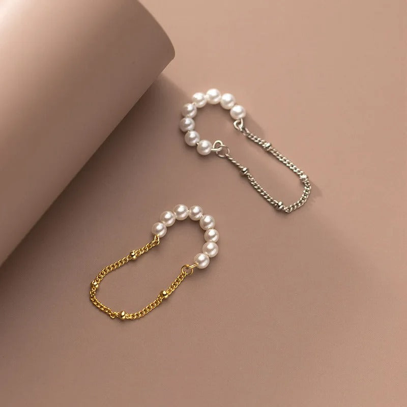 Earcuff Perles Et Chaînes Élégantes - Argent