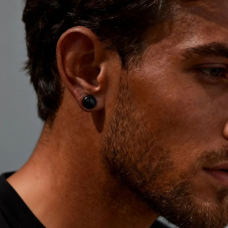Fausse Boucle d'Oreille Homme Aimant Noire - Acier Inoxydable
