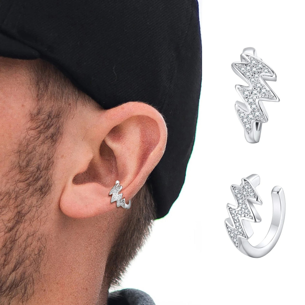 Fausse Boucle d'Oreille Homme Éclair Zircon