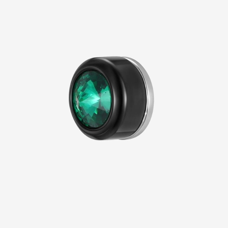 Fausse Boucle d'Oreille Homme Noire Aimant Zircon Vert - Acier Inoxydable