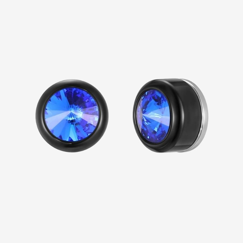 Fausse Boucle d'Oreille Homme Noire Pierre Bleue - Acier Inoxydable