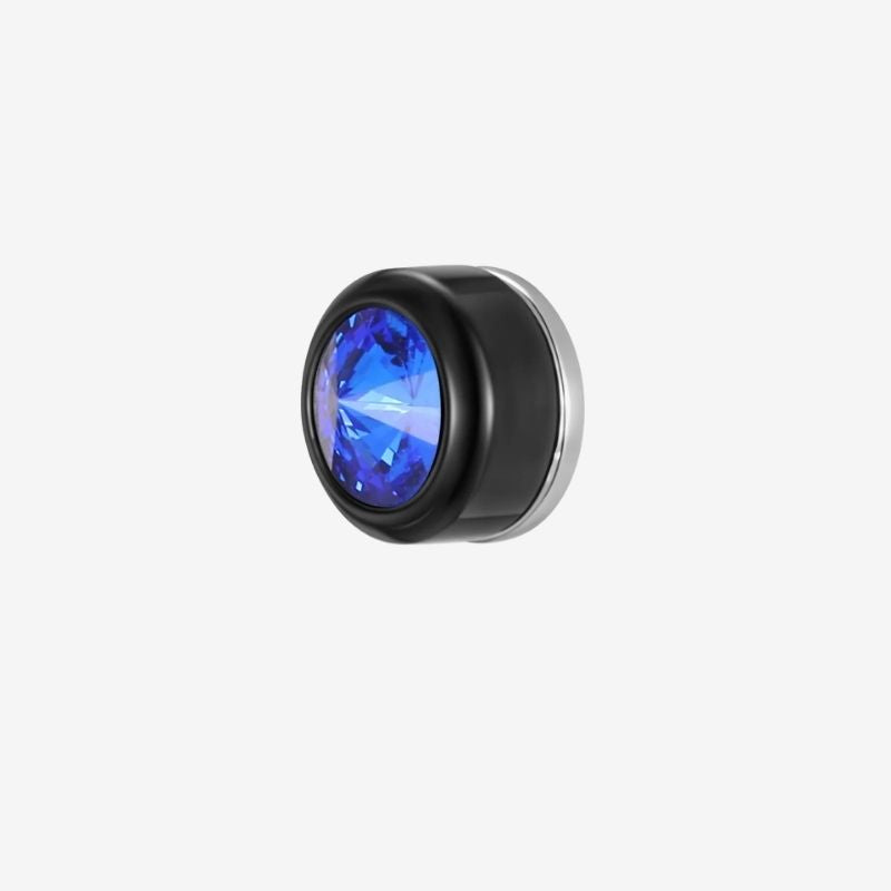 Fausse Boucle d'Oreille Homme Noire Pierre Bleue - Acier Inoxydable