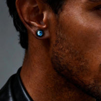 Fausse Boucle d'Oreille Homme Noire Pierre Bleue - Acier Inoxydable