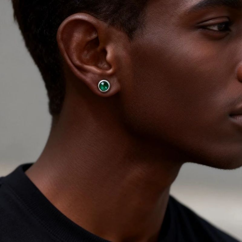 Fausse Boucle d'Oreille Homme Zircon Vert - Acier Inoxydable