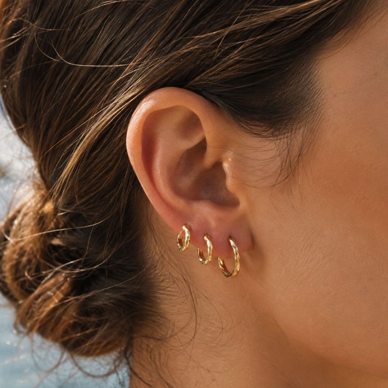 Lot de 3 Boucle d'Oreille Anneau Femme Créole Torsadée Dorée - Acier Inoxydable