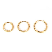 Lot de 3 Boucle d'Oreille Anneau Femme Créole Torsadée Dorée - Acier Inoxydable
