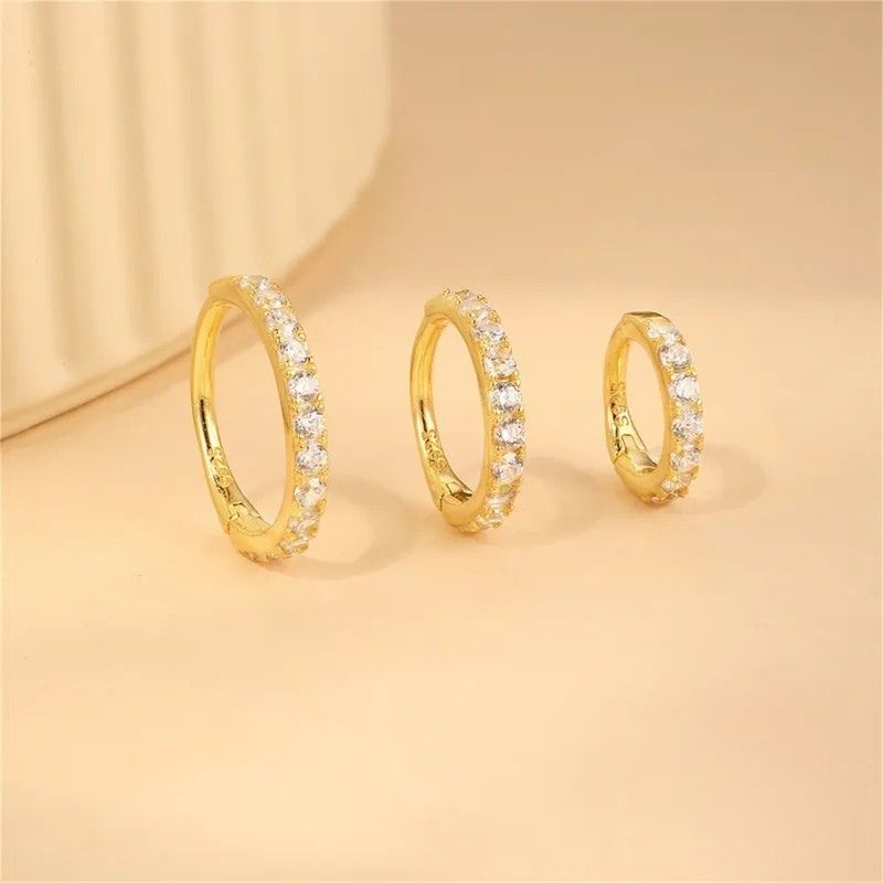 Lot de 3 Boucle d'Oreille Anneau Femme Mini Créole Pavée
