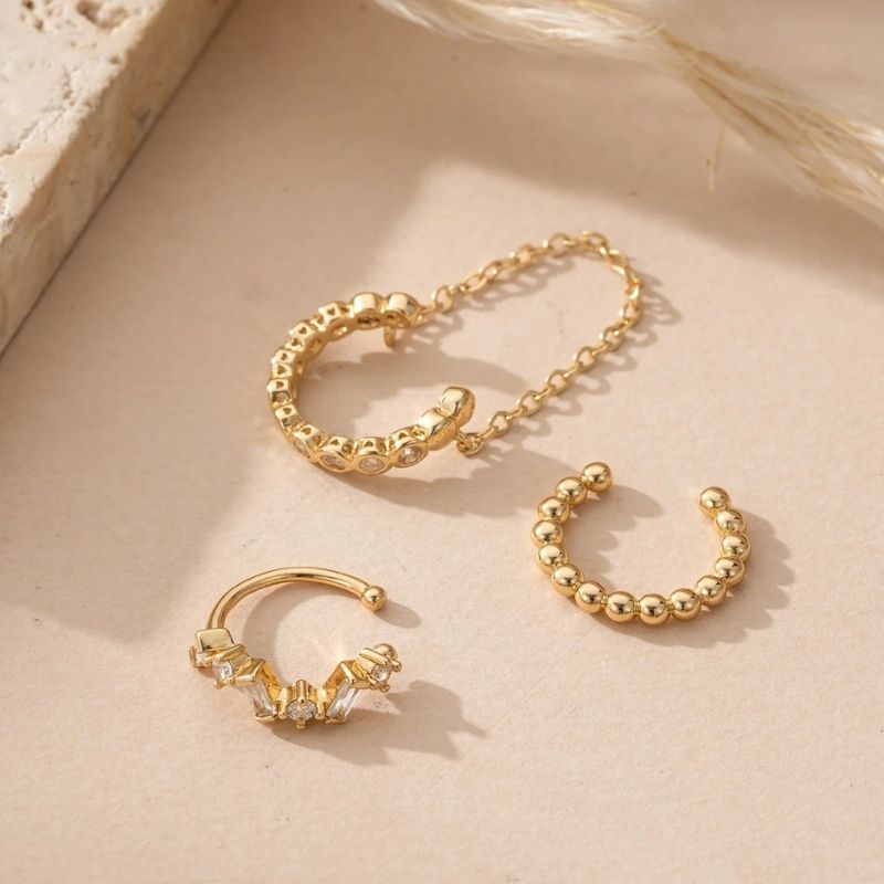Lot 3 Ear Cuff  Strass Et Chaîne