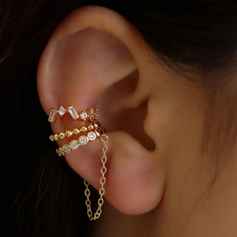Lot 3 Ear Cuff  Strass Et Chaîne