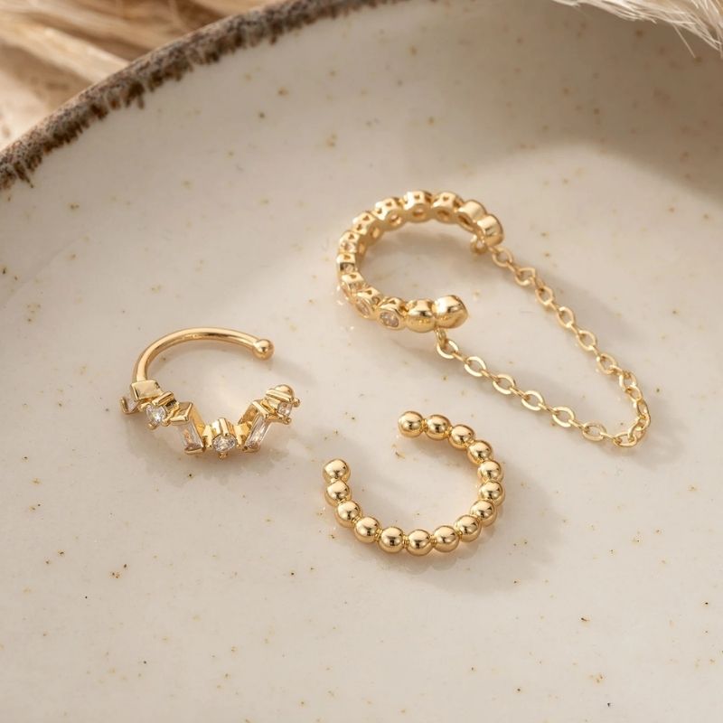 Lot 3 Ear Cuff  Strass Et Chaîne