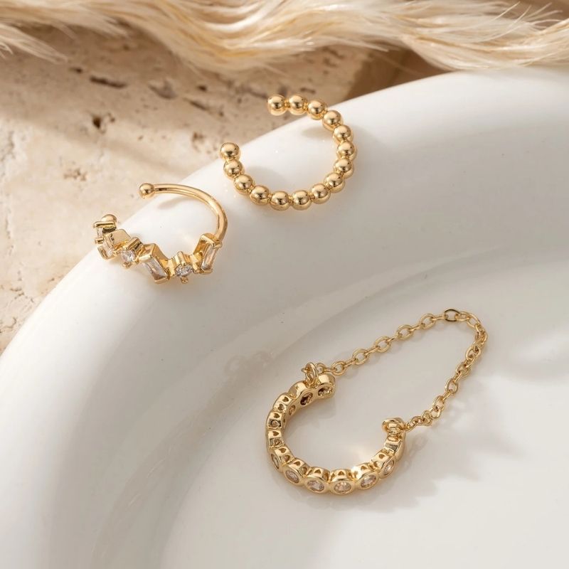 Lot 3 Ear Cuff  Strass Et Chaîne