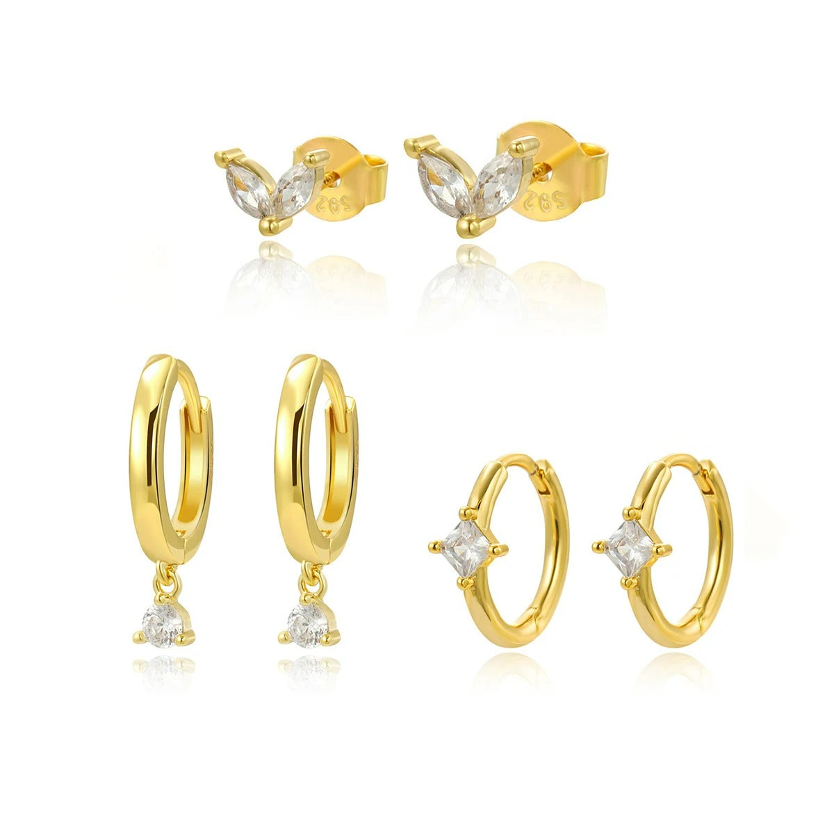 Lot 3 Paires Boucles D'oreilles Dorées