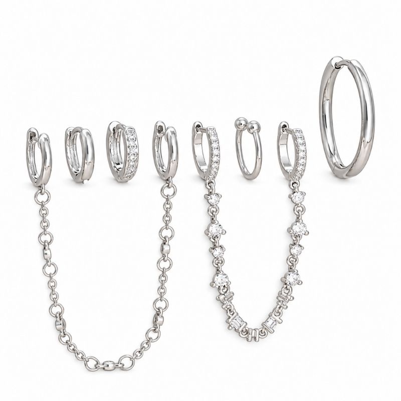Lot 6 Pièces Boucle D’oreille Anneau Femme Dorée Chaînes Et Strass - Acier Inoxydable