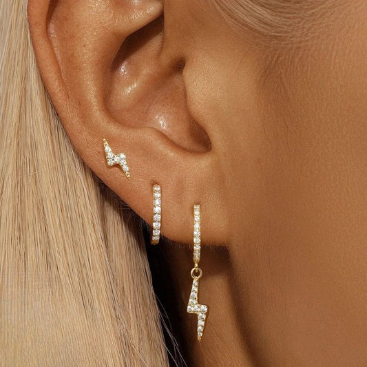 Lot Boucle D'oreille Eclair Acier Inoxydable Dépareillées