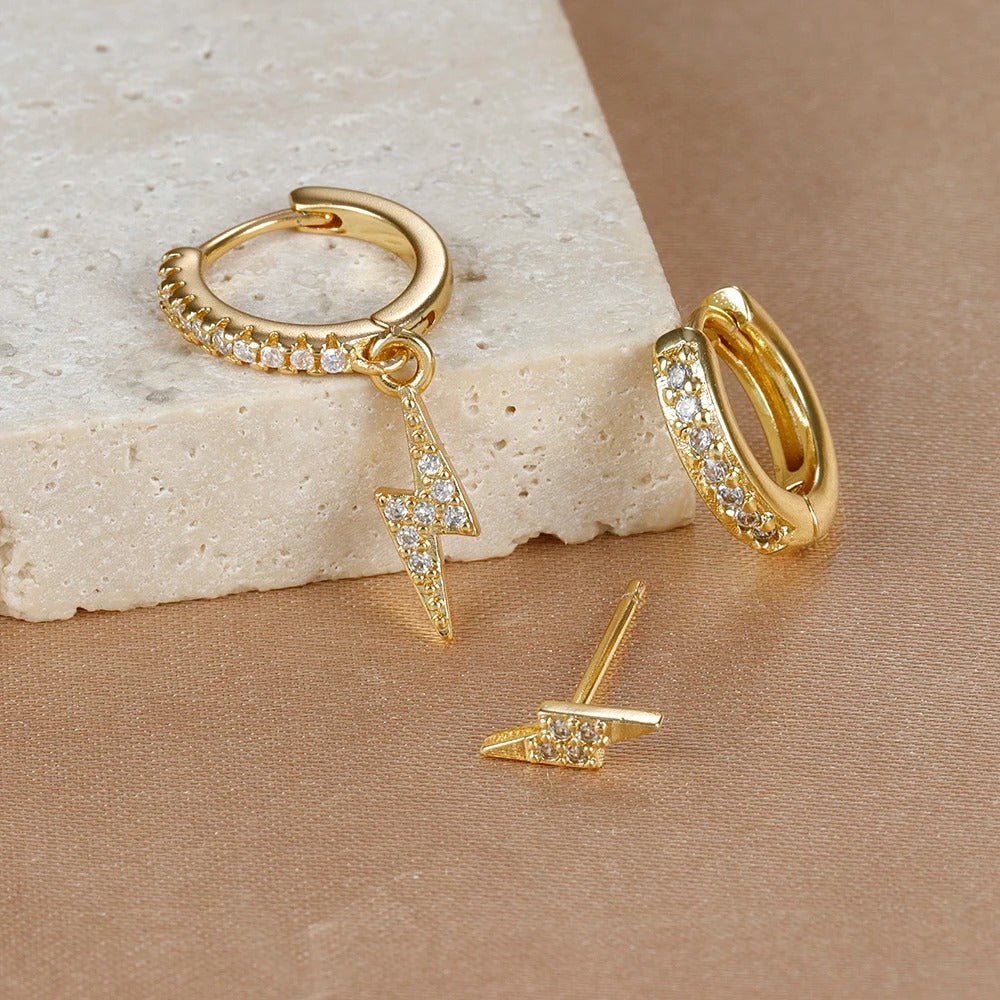 Lot Boucle D'oreille Eclair Acier Inoxydable Dépareillées