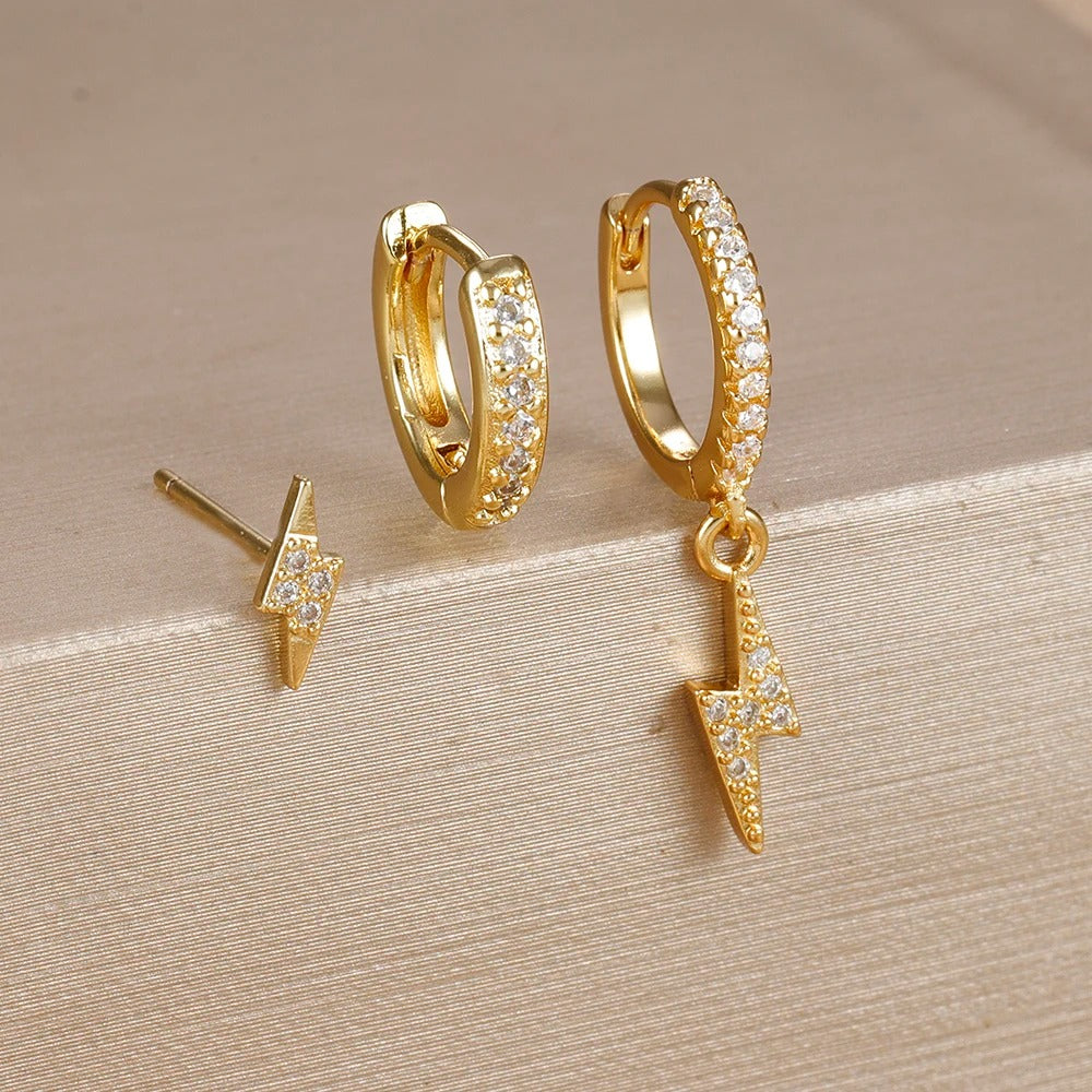 Lot Boucle D'oreille Eclair Acier Inoxydable Dépareillées