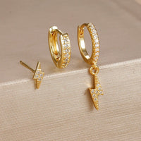 Lot Boucle D'oreille Eclair Acier Inoxydable Dépareillées