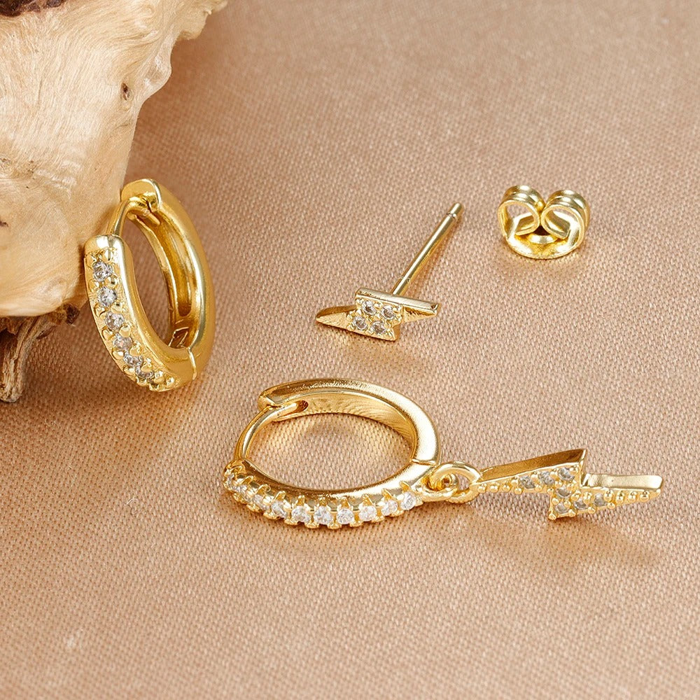 Lot Boucle D'oreille Eclair Acier Inoxydable Dépareillées