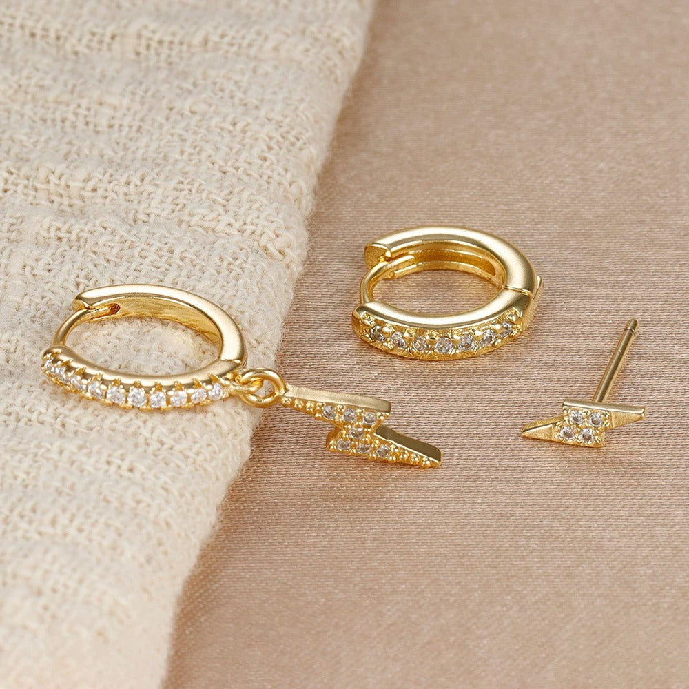 Lot Boucle D'oreille Eclair Acier Inoxydable Dépareillées